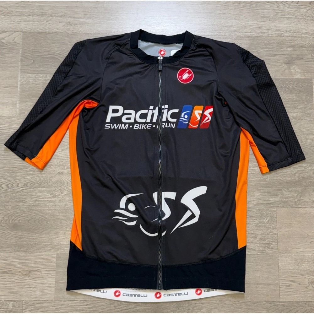Castelli T1 Stealth Tri Top‎ Jersey XL Black Orange Aero Cycling Full Zip